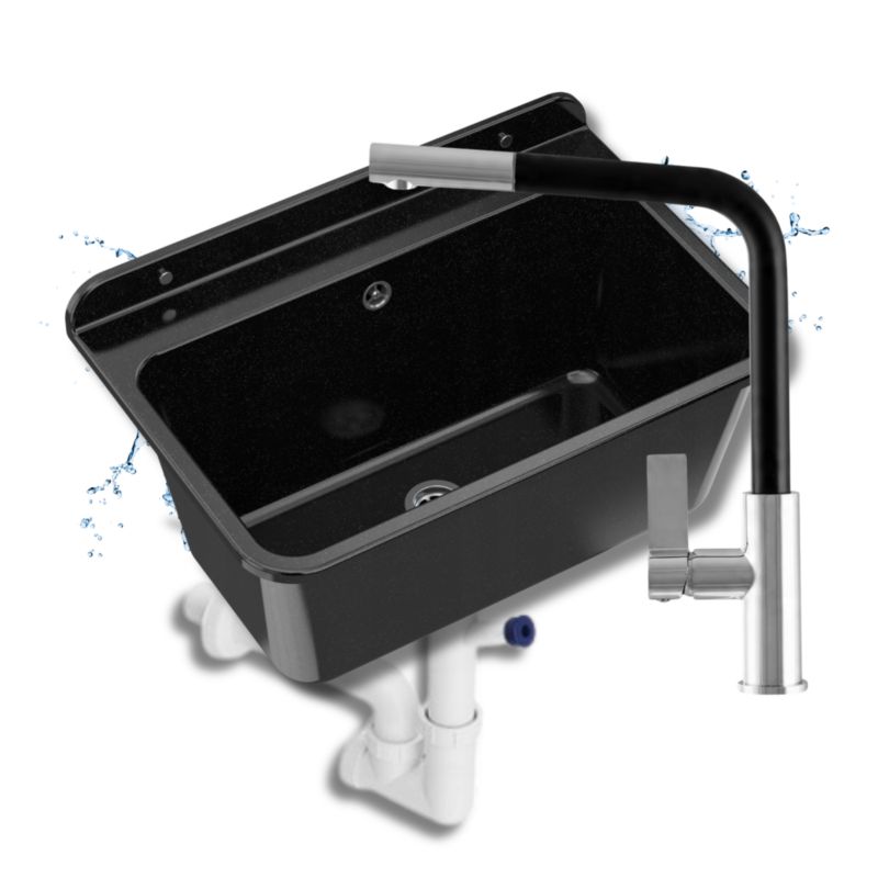 Zlew gospodarczy Roboczy Large Czarna PRALNIA GARAŻ KOTŁOWNIA Zestaw Syfon Bateria linea 1 kpt.