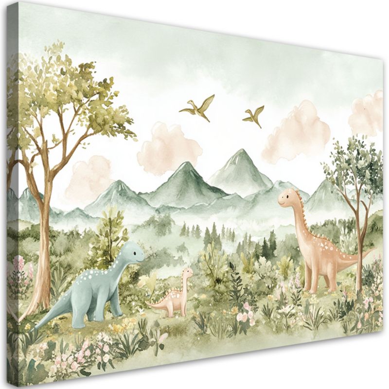 Obraz do pokoju dziecięcego Feeby Wesołe Dinozaury Pejzaż górski 120x80cm 1szt
