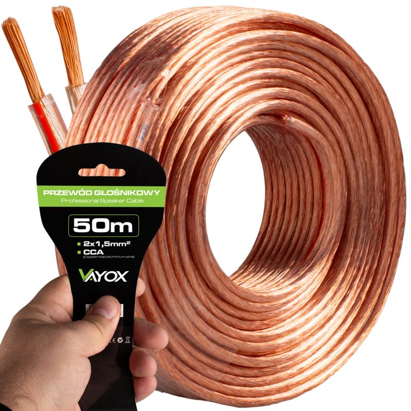 Kabel głośnikowy Vayox VA0222-50 2x1,5mm2 CCA 50m 1szt.