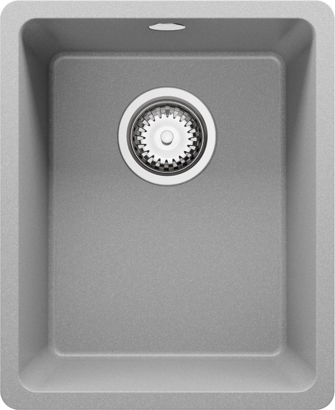 PRIMAGRAN Zlewozmywak Szary 36x44cm, Zlew Kuchenny 1 Komorowy + Syfon, Nablatowy do szafki od 40cm - Wenecja Slim Easy