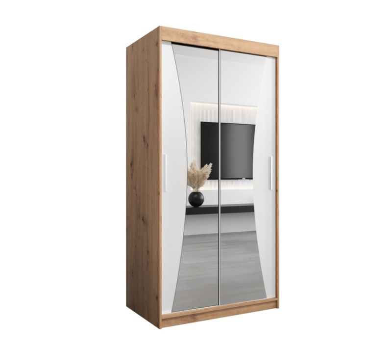 Szafa przesuwna Garderoba Abiks MONACO 100 dąb artisan + biały mat 1 szt.