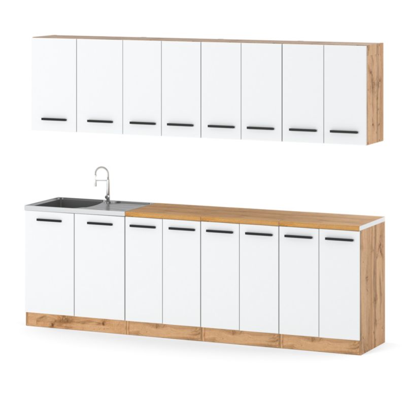 Zestaw Kuchenny Hurtownia-Mebli Z Blatem Kuchnia Vero 260cm Dąb Wotan Biały Mat 260x47x145 cm 1szt.