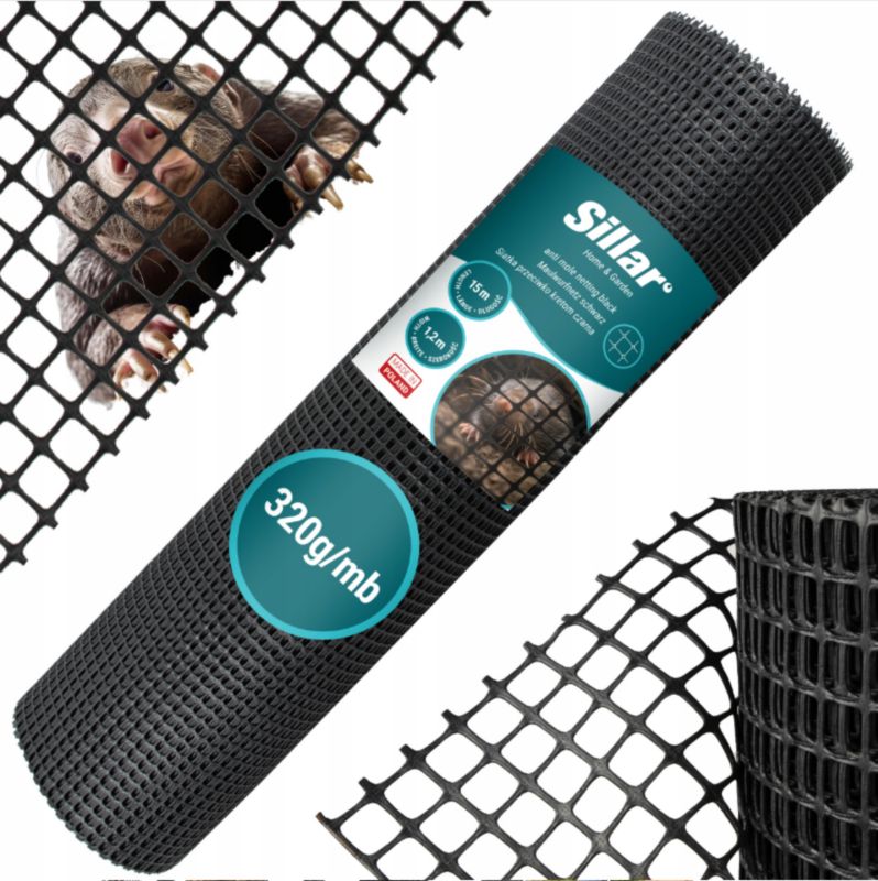 Siatka ogrodzeniowa, Sillar, siatka ogrodowa, ochronna, przeciwko kretom, 1.2 m x 15 m, 320g/mb, czarna, 1szt