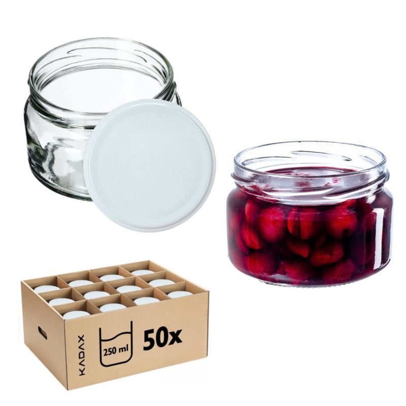 Słoik KADAX Słoiki 250ml Szklany Na Przetwory Dżem miód + Zakrętki Fi82 50 szt.