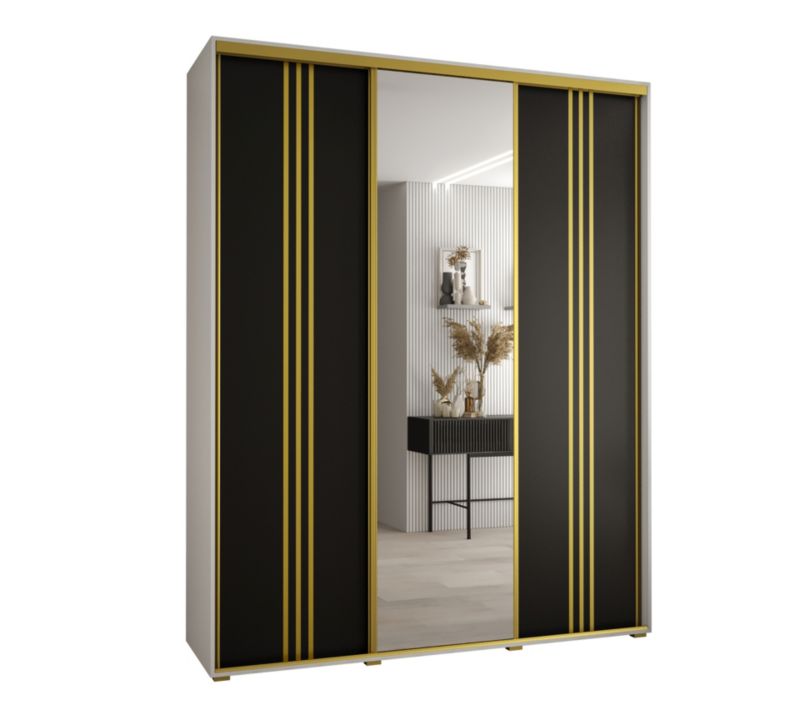 Szafa przesuwna Abiks DAVOS 7 wysoka szer.190cm gł.60cm biały/czarny/złoty 1szt.