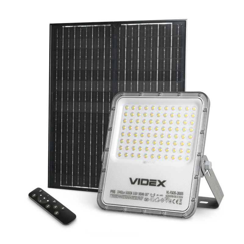 Naświetlacz solarny LED Videx szary LED 5000K 3740lm z pilotem IP65 wym: 31,4 x 27,3 x 4,5 cm aluminium - 1 szt.