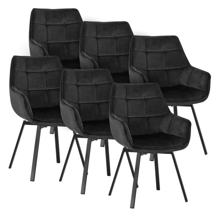Zestaw Mebel Elite LUNA 6x Krzesło Tapicerowane Obrotowe do Salonu Czarne Loft 1 kpl