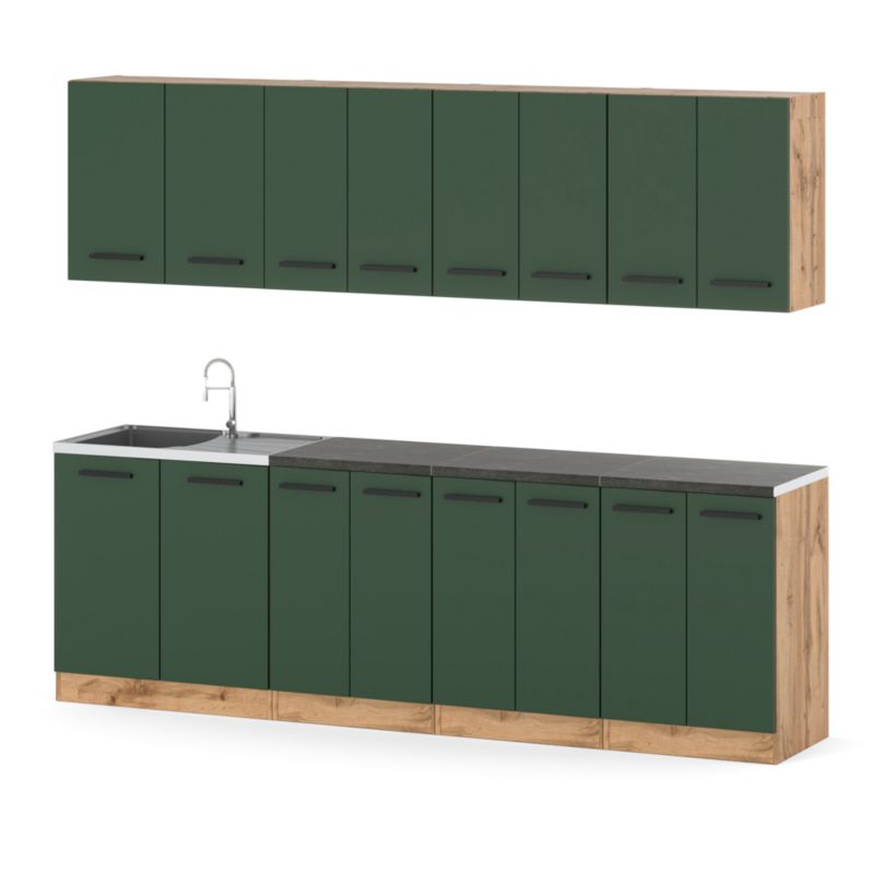 Zestaw Kuchenny Hurtownia-Mebli Z Blatem Kuchnia Vero 260cm Dąb Wotan Butelkowa Zieleń 260x47x145 cm 1szt.