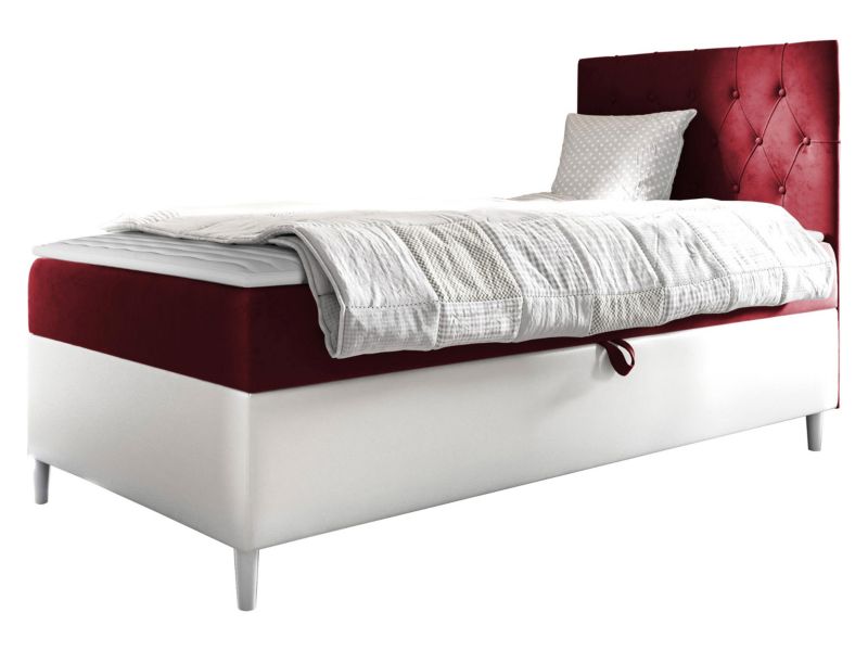 Łóżko kontynentalne MIRJAN 24 Filip Junior 1 80x200, Strona: Prawa biała ekoskóra/karminowa czerwień 1 szt.