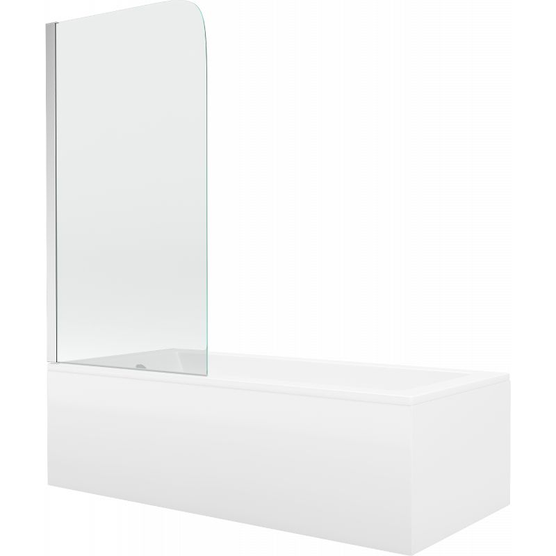 Wanna prostokątna Mexen Cubik 160 x 70 cm z obudową i parawanem 1-skrzydłowym 75 cm transparent chrom 1 kpl.