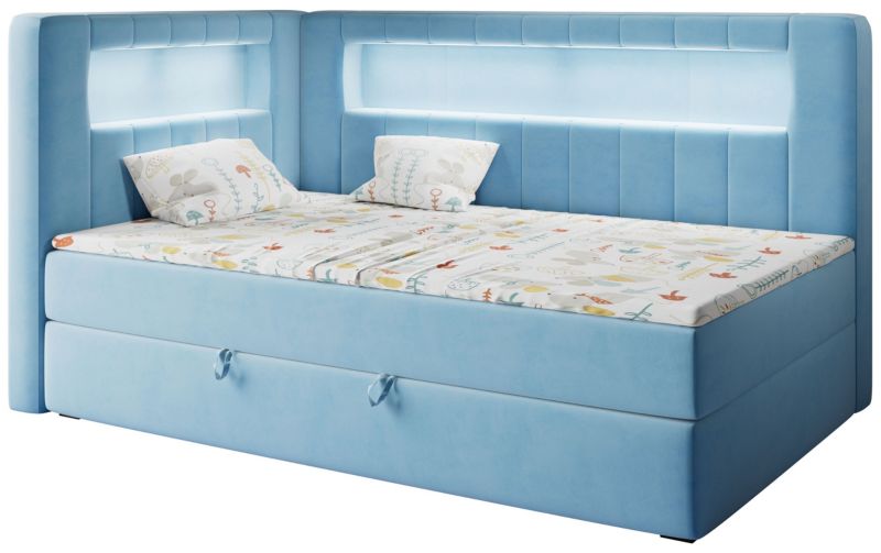 Łóżko młodzieżowe MKS Meble JUNIOR GOLD 3 90x200 H3 Niebieski welvet strona lewa 1szt.