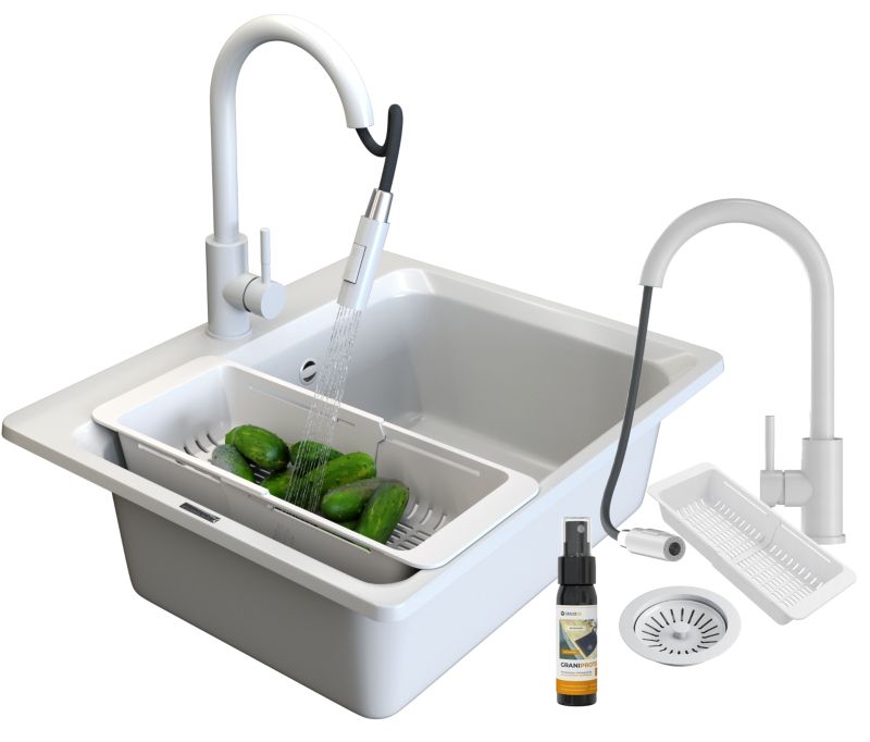 Zlewozmywak Granitowy Jednokomorowy Granitan Zante z Ociekaczem, Syfonem, Baterią Loseto i Koszykiem 1kpl.