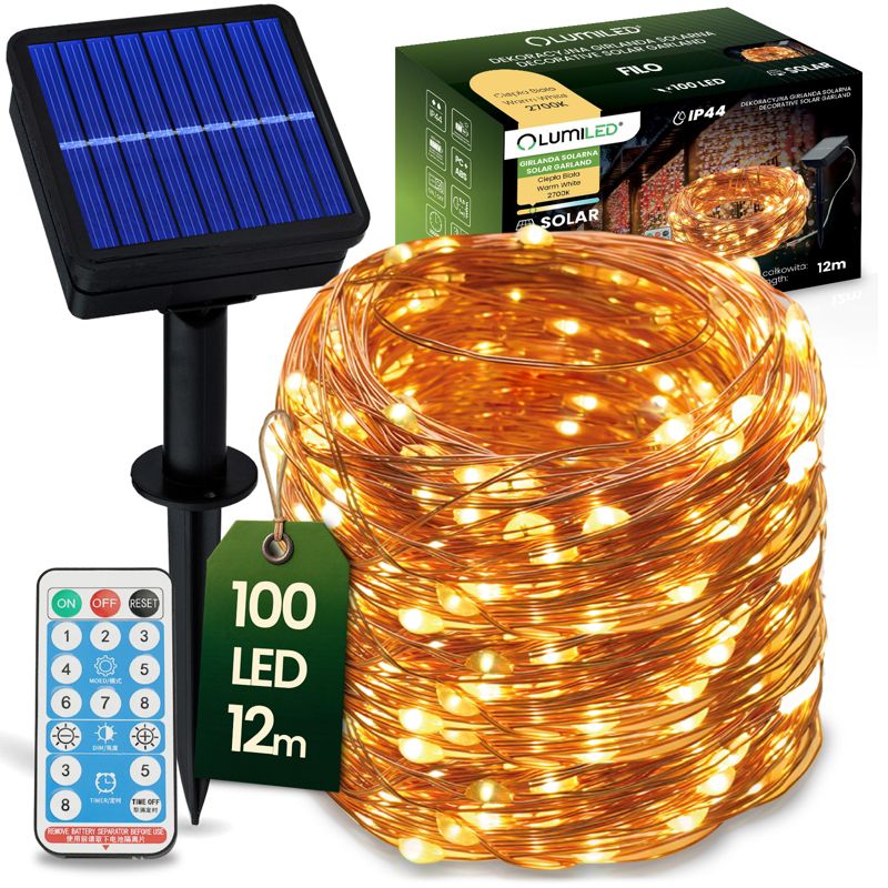 Girlanda Solarna Lumiled Ogrodowa 100x LED Ozdobne Druciki 12m 2700K z Pilotem 1 szt.