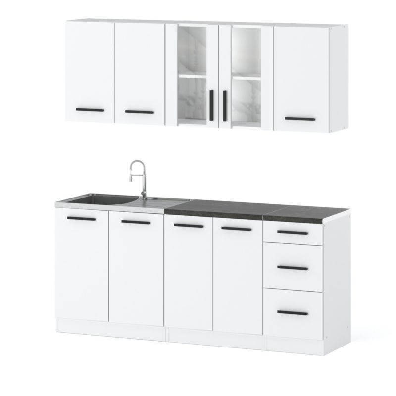 Zestaw Kuchenny Hurtownia-Mebli Z Blatem Kuchnia Rest 200cm Biały Mat Biały Mat 200x47x145 cm 1szt.