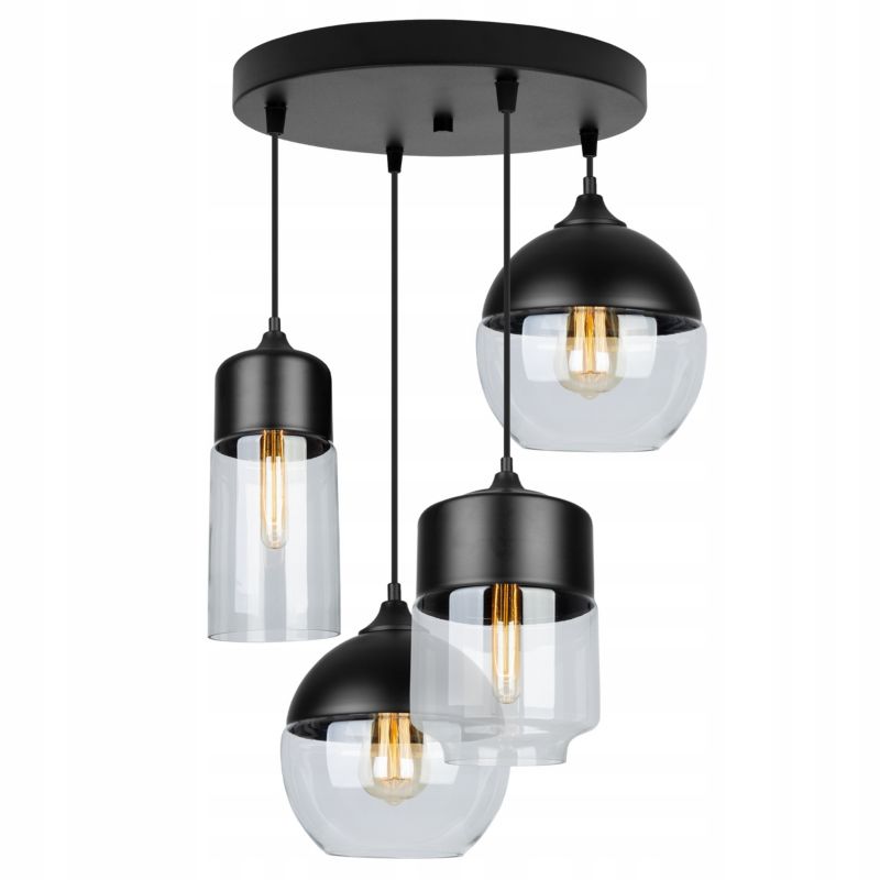 Lampa sufitowa wisząca Light Home LH Oslo Mix 4x E27 60W czarny/bezbarwny 1szt.