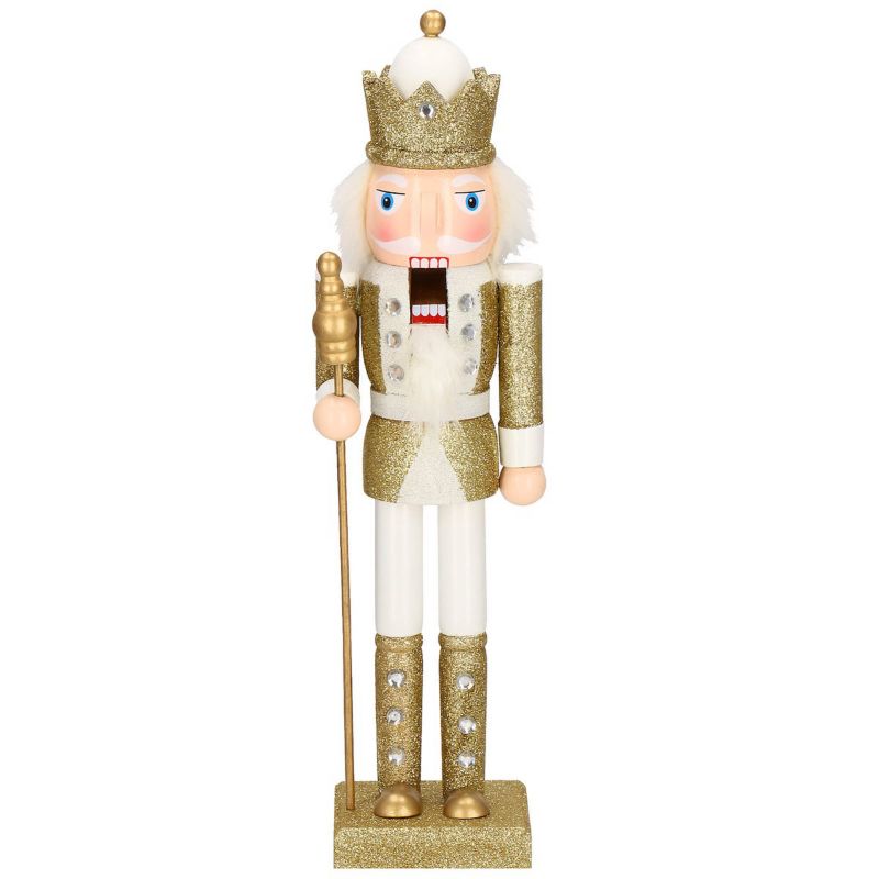 Dziadek do orzechów Springos 38 cm z berłem, drewniany żołnierzyk złoty, figurka świąteczna 1 szt.