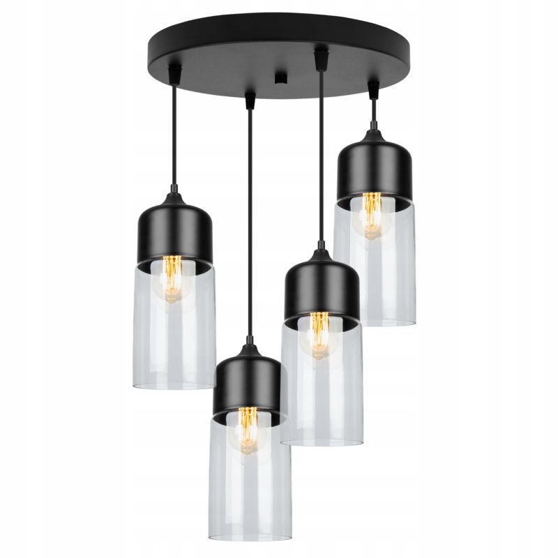 Lampa sufitowa wisząca Light Home LH Oslo tuba 4x E27 60W czarny/bezbarwny 1szt.