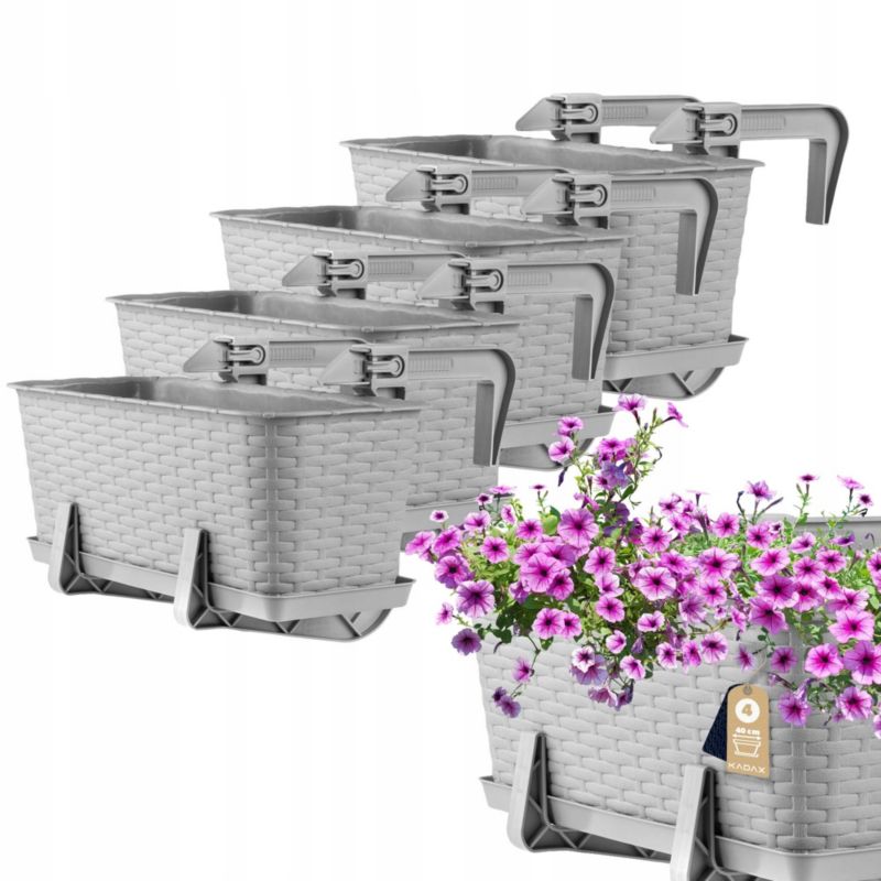 Skrzynka Balkonowa KADAX 4x 40cm + Uchwyty szara 1szt.