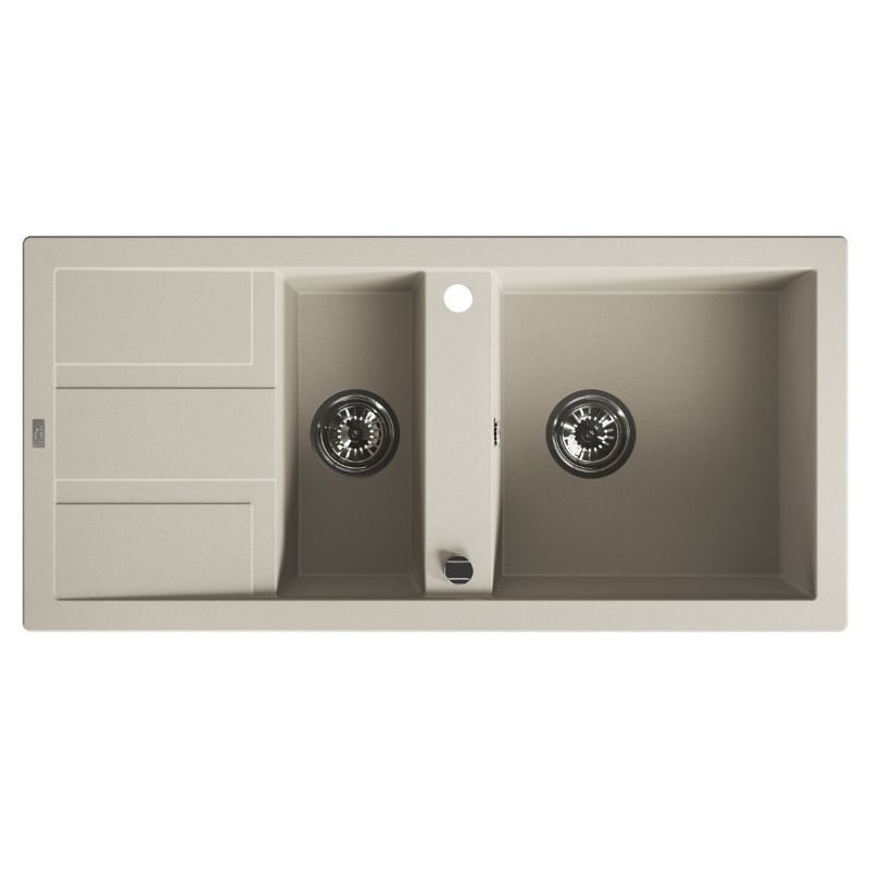 Zlewozmywak Granitowy, Laveo, Beżowy 1,5 Komorowy, 100 x 48 cm z syfonem, 1 szt.