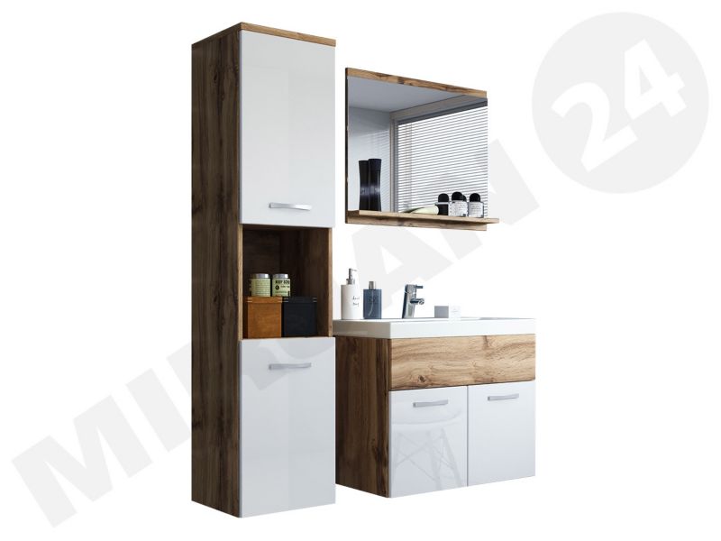 Meble łazienkowe MIRJAN 24 Montreal biały połysk + dąb wotan 1 kpl.
