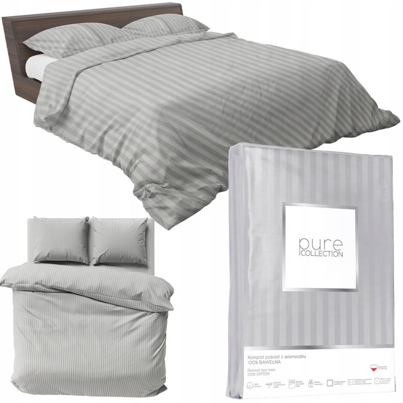Pościel Detexpol Pure 160x200cm + 2x poszewka 70x80cm bawełna jasnoszara 1 kpl.