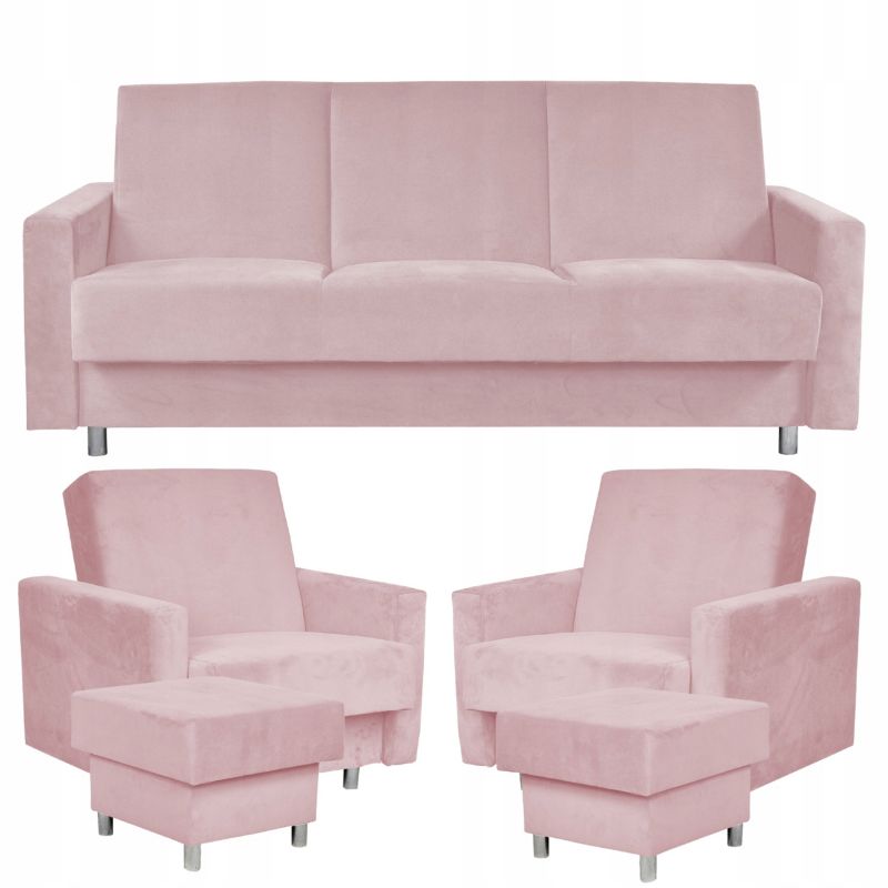 Zestaw mebli do salonu kanapa fotele pufy Family Meble Alicja róż 1szt