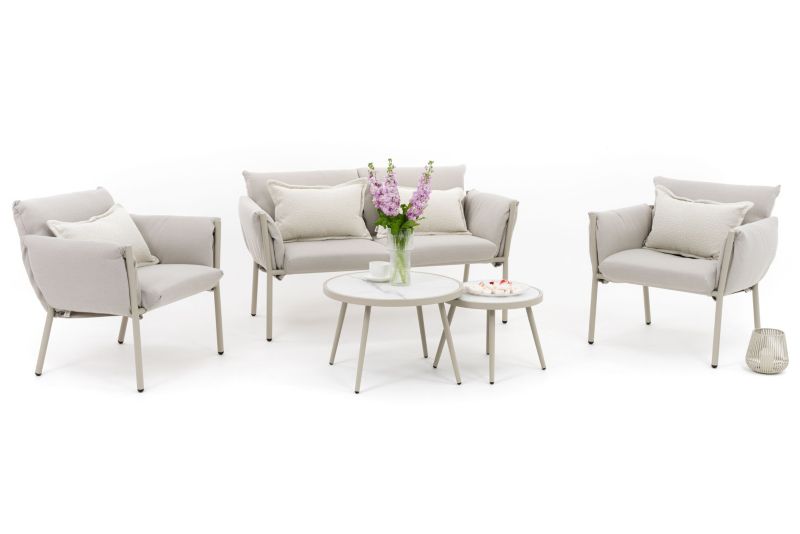 Zestaw mebli ogrodowych fotel New Home TULUM beżowy aluminiowy z blatem z płyty HPL 1 kpl