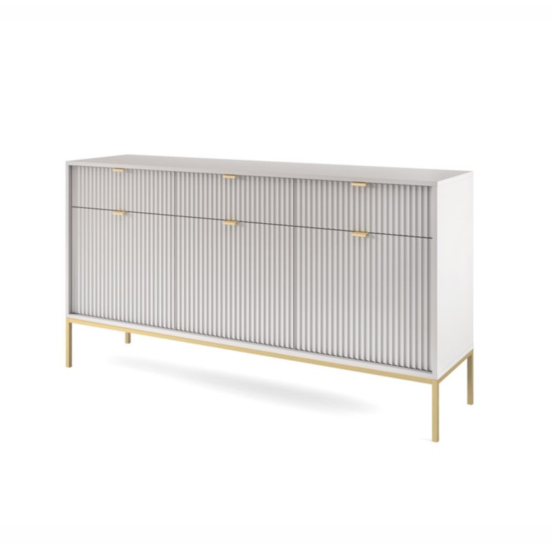 Komoda trzydrzwiowa z szufladami Bettso Nova 154 cm na złotych nogach szary 1szt.