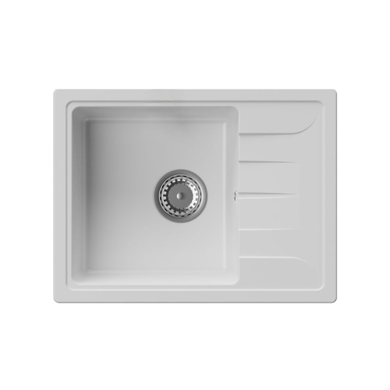 Zlewozmywak granitowy GranMaster Gracia 580x440x164 mm, jednokomorowy z ociekaczem, biały 1 szt.