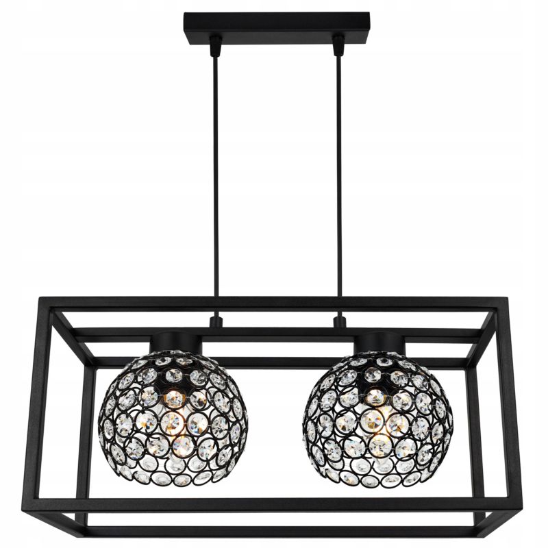 Lampa sufitowa wisząca Light Home LH Crystal Cage 2x E27 60W kryształki czarny 1szt.