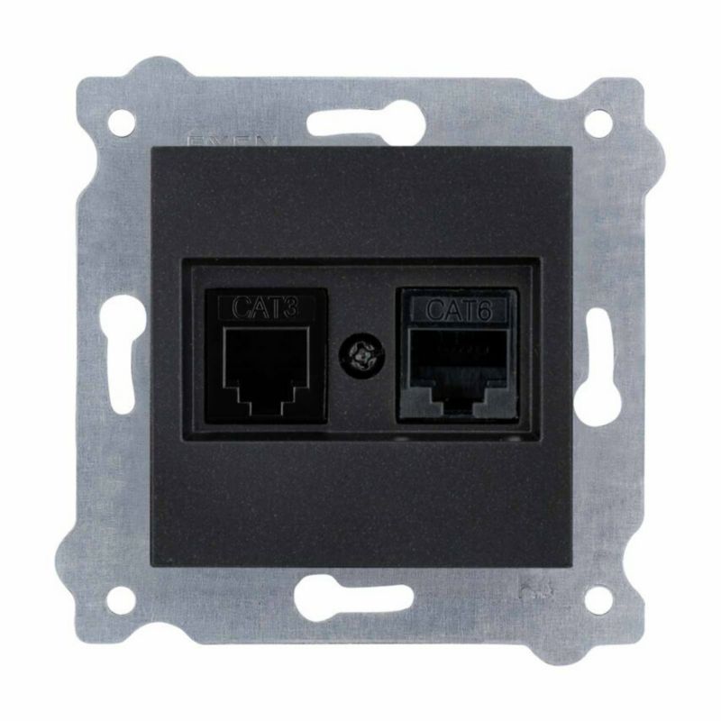 Gniazdo komputerowe EXEN kat.6 + gniazdo telefoniczne Czarny Metalik 1 szt.