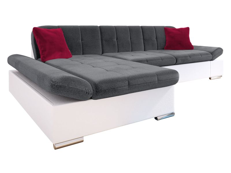 Narożnik MIRJAN 24 z funkcją spania Malwi lewy biała ekoskóra/stalowy szary/wiśniowy 1 szt.