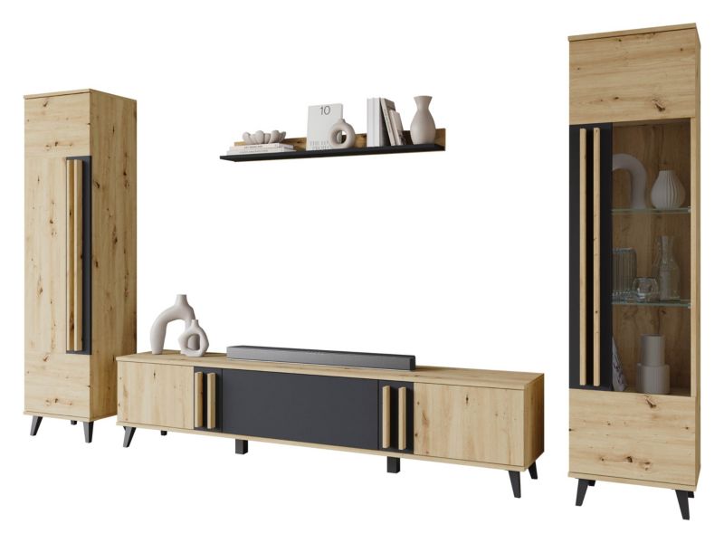 Meblościanka MIRJAN 24 Helsinki II czarny grafit + dąb artisan 1 kpl.