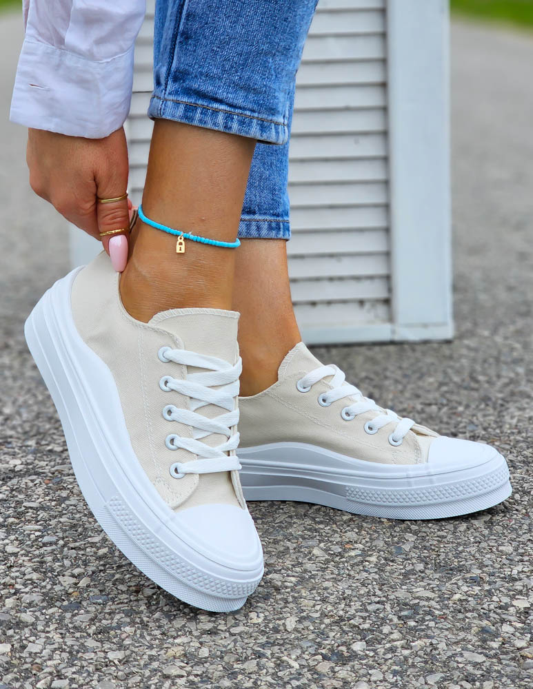 Beżowe Trampki Na Grubej Podeszwie Rebelle