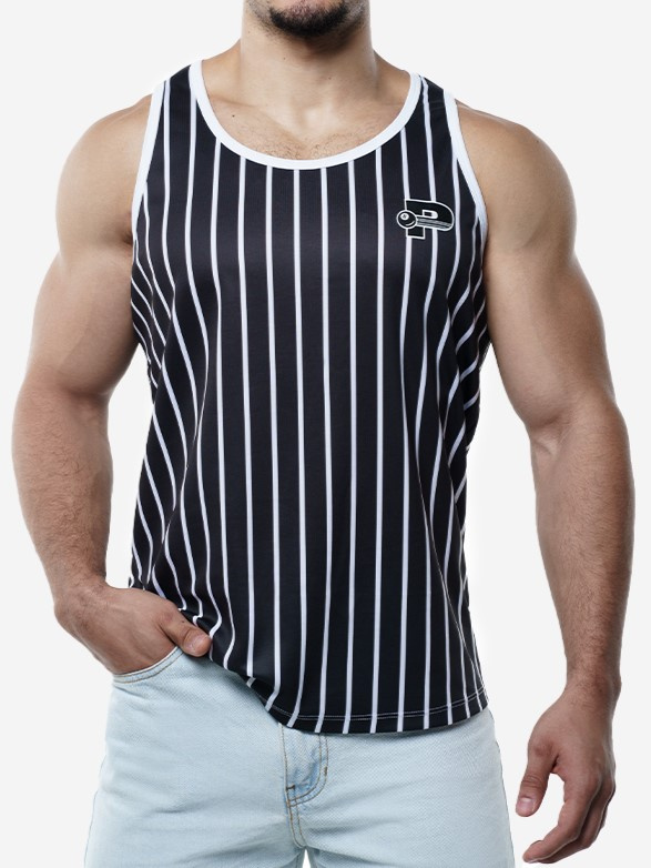 Tank Top męski | Czarny/Biały | Black Striped Tank Top | PUMP! | 14023