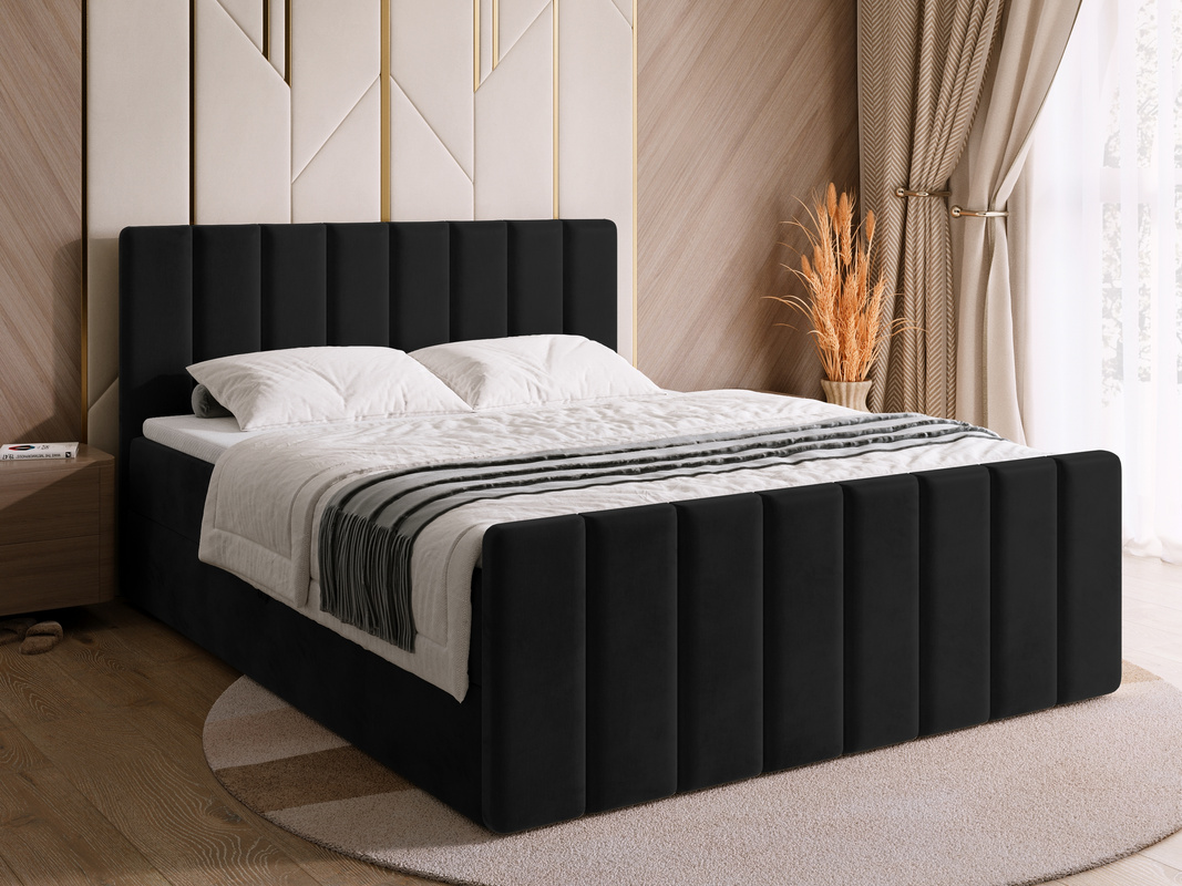Czarne łóżko do sypialni kontynentalne 160x200 cm z pojemnikiem DENVER DUO