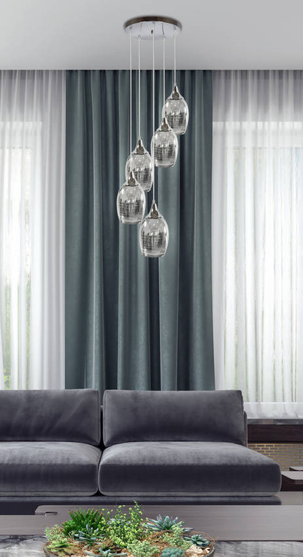 Lampa sufitowa wisząca chromowa talerz 5x60W Marina
