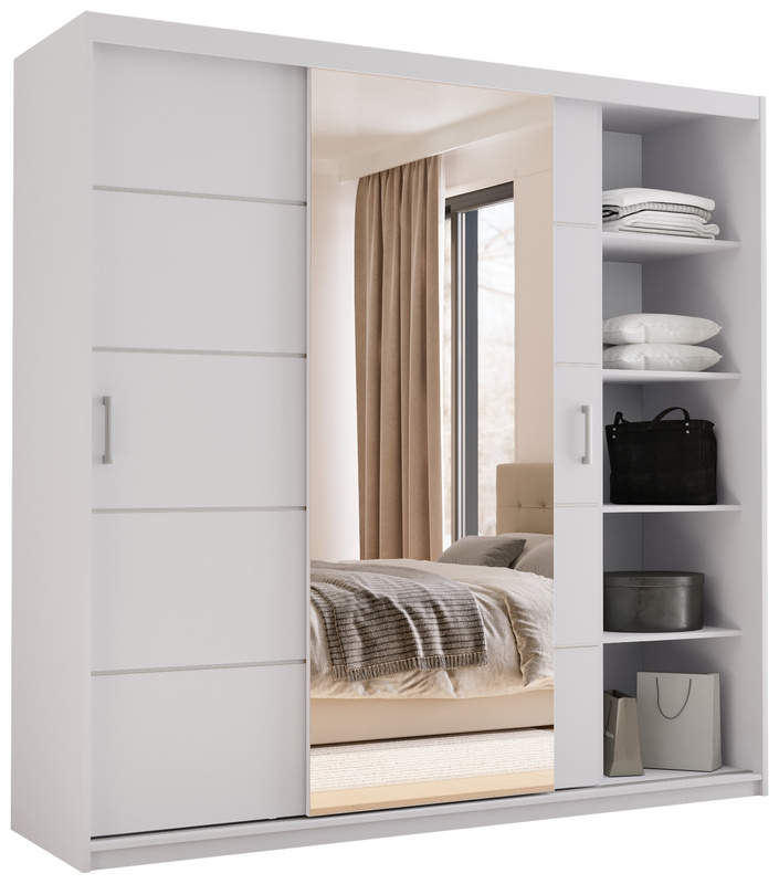 Nowoczesna biała szafa przesuwna z lustrem 200 cm HOT