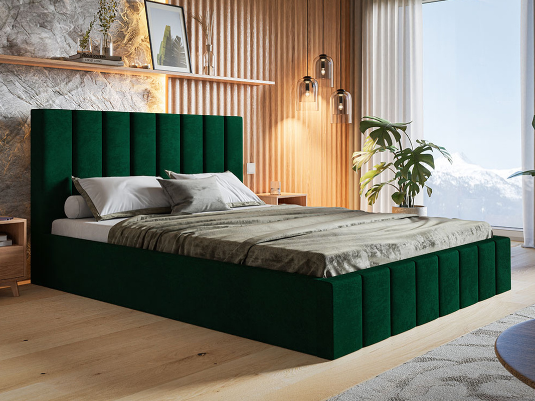 Zielone łóżko tapicerowane sypialniane 160x200 cm PASOT