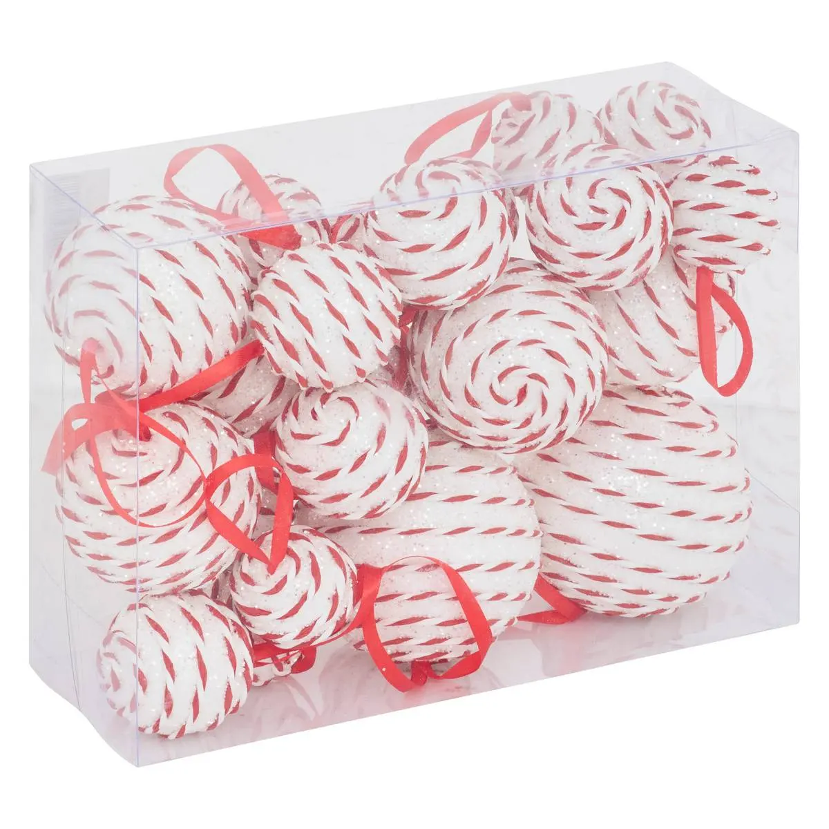 Bombki choinkowe biało-czerwone z brokatem BDN PLF PAILLETTE CORD (zestaw 22 szt.) db