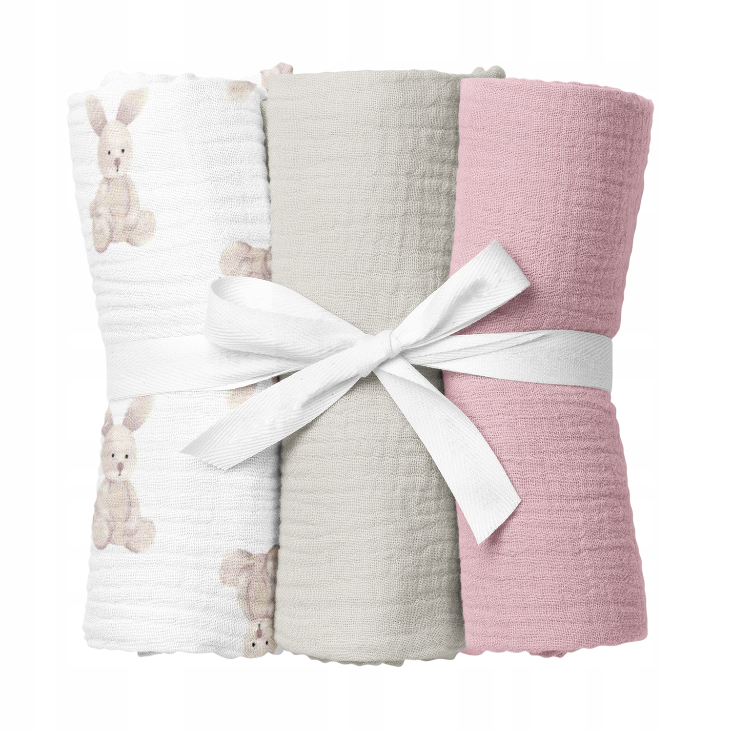 Zestaw 3 pieluszek muślinowych Zajączki beż i róż al
