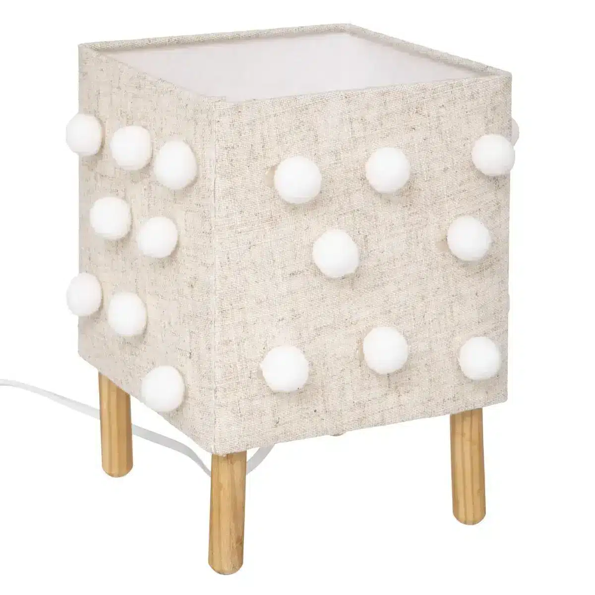 Lampka nocna beżowa lniana z pomponami DB