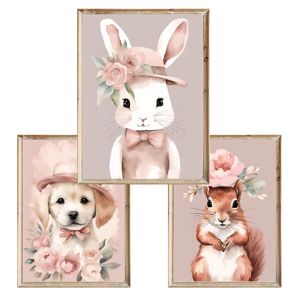 Zestaw trzech plakatów dla dzieci Króliczek Piesek i Wiewiórka - A3