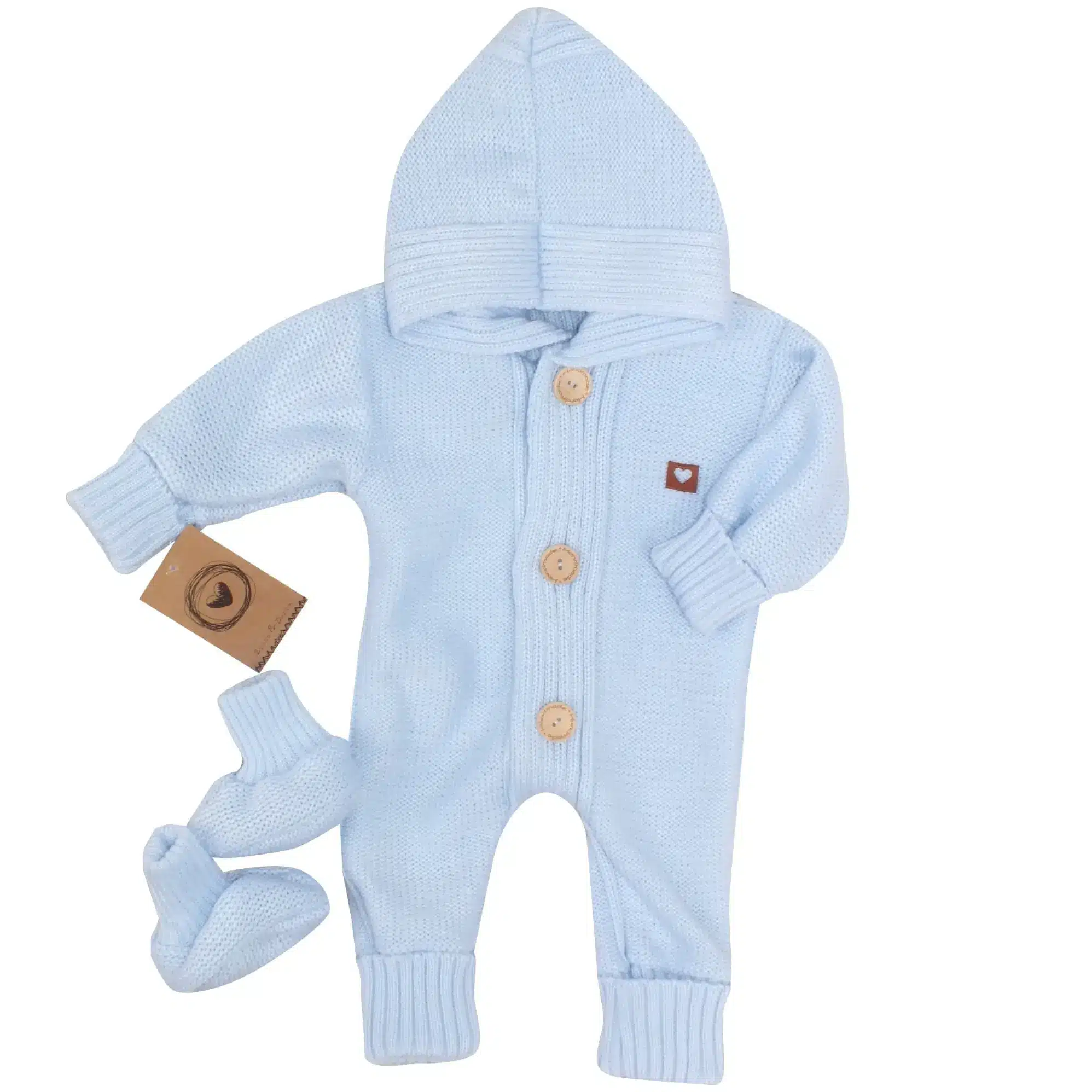 KOMBINEZON PAJACYK Z KAPTUREM WŁÓCZKOWY + BUCIKI NIEBIESKI ZZ - 86