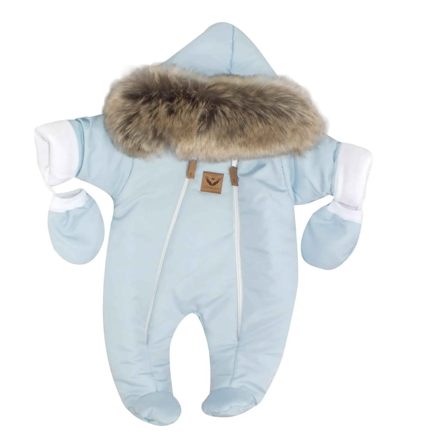 KOMBINEZON ZIMOWY OCIEPLANY BŁĘKITNY Z FUTERKIEM BRĄZOWYM ZZ - 56