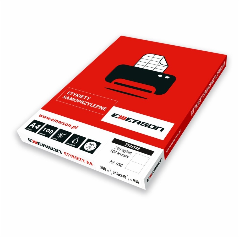 Etykiety samoprzylepne Emerson, 210x148mm, 100 arkuszy, biały
