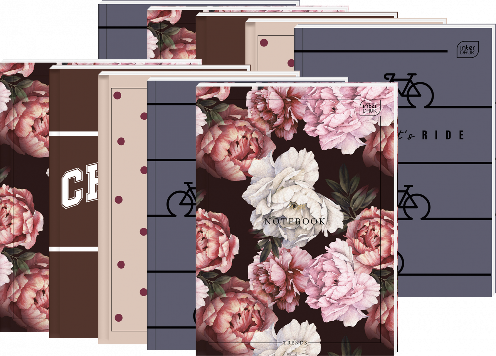 10x Brulion w kratkę Interdruk, A4, twarda oprawa, 96 kartek, mix wzorów