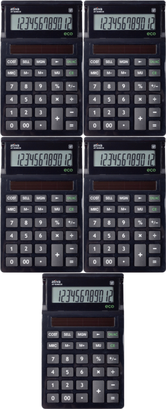 5x Kalkulator biurowy Ativa AT-830Eco/305Eco, 12 cyfr, czarny