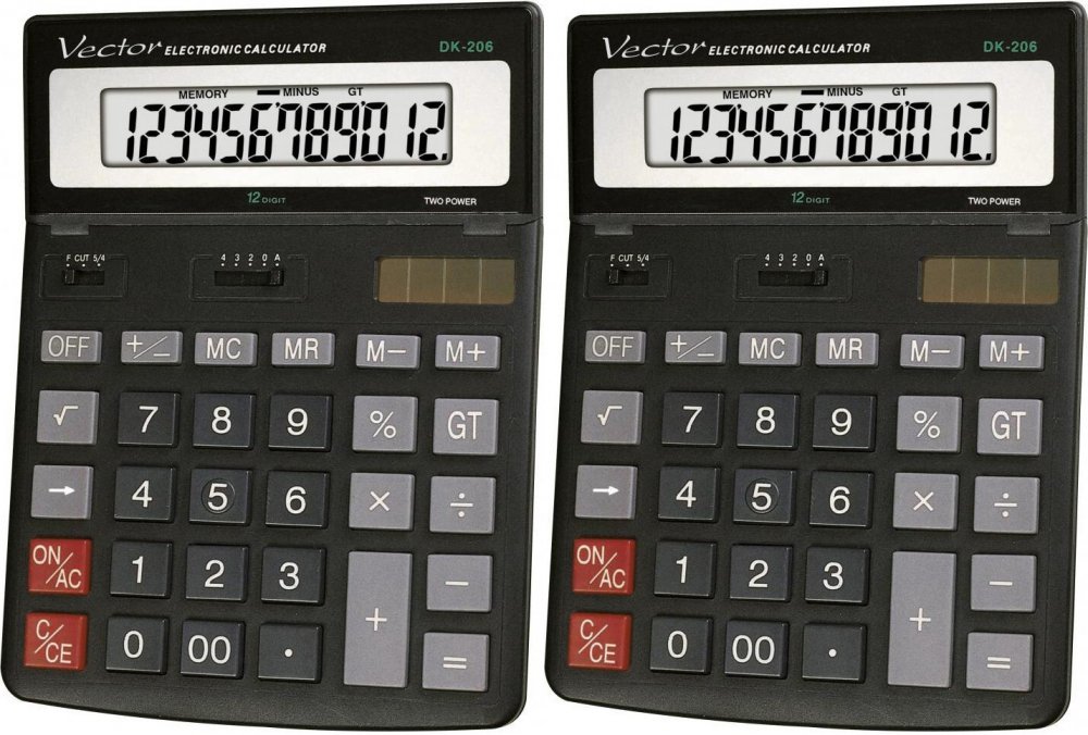 2x Kalkulator biurowy Vector DK-206, 12 cyfr, czarny
