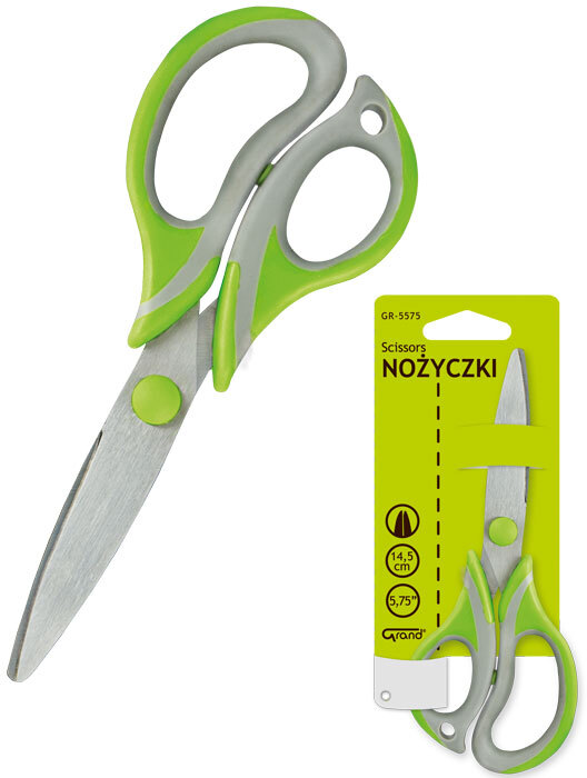 Nożyczki biurowe Grand Soft GR-5575, 14.5cm, szaro- zielony